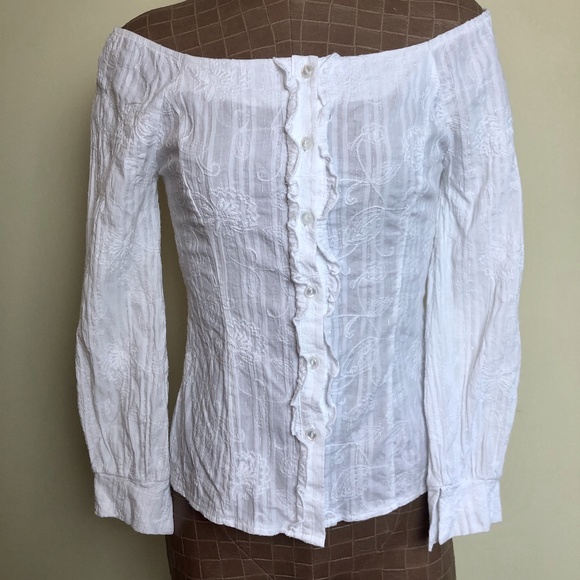 Final Touch Bateau or Shoulder Hugging, Crinkled, Ruffled Top - Picture 1 of 15